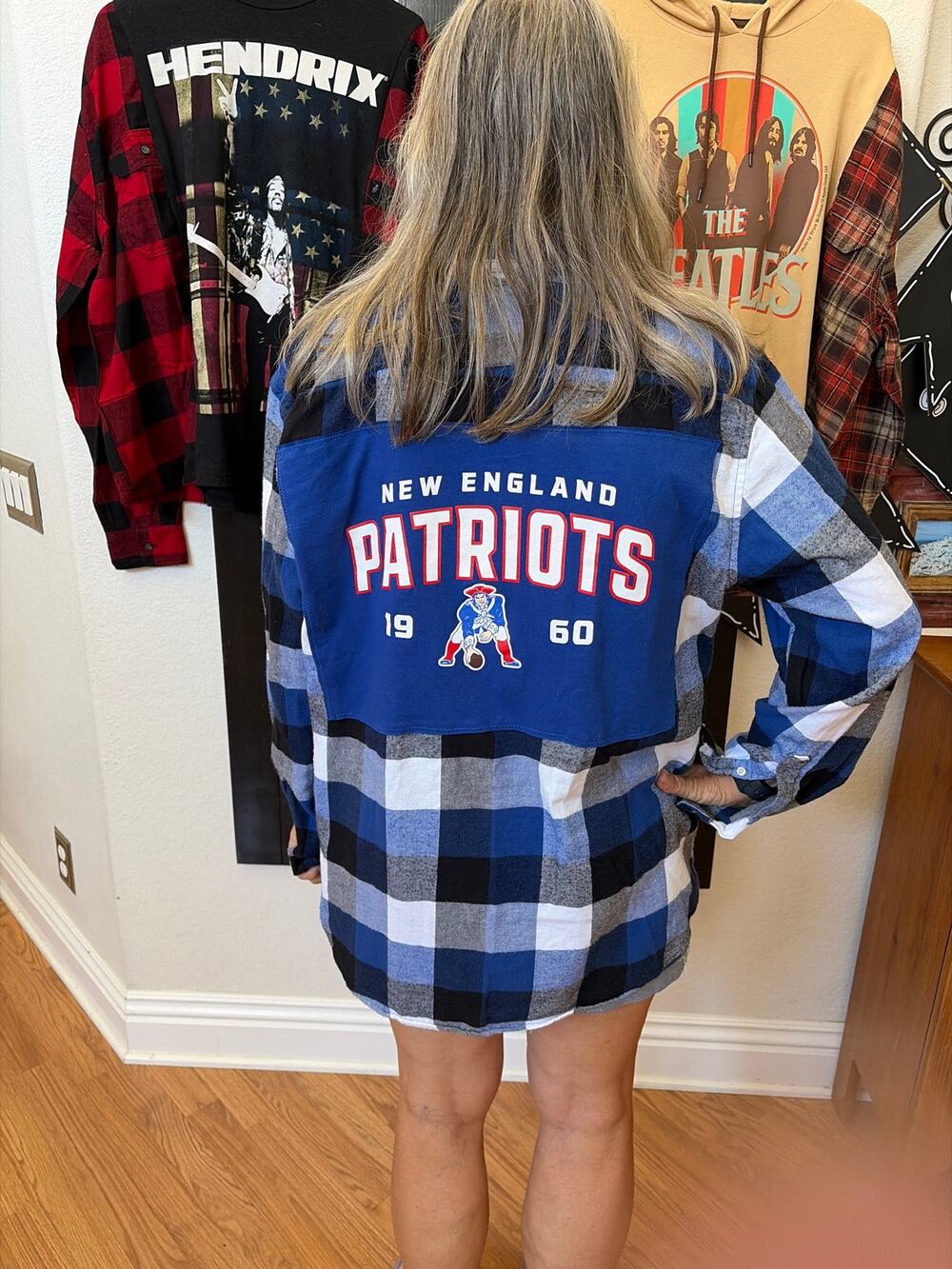 NFL New England Patriots Upcycled Flannel Shirt Unisex XL X-large